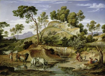 Landschaft mit Hirten und Kühen an der Quelle, 1832-34